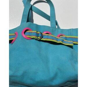 Vintage Polo Ralph Lauren Summer Canvas Tote Bag Purse Pink/Fuchsia & Blue